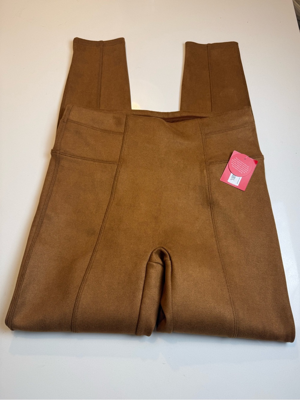 SPANX‎ Faux-Suede High-Waist Leggings in rich caramel Size M